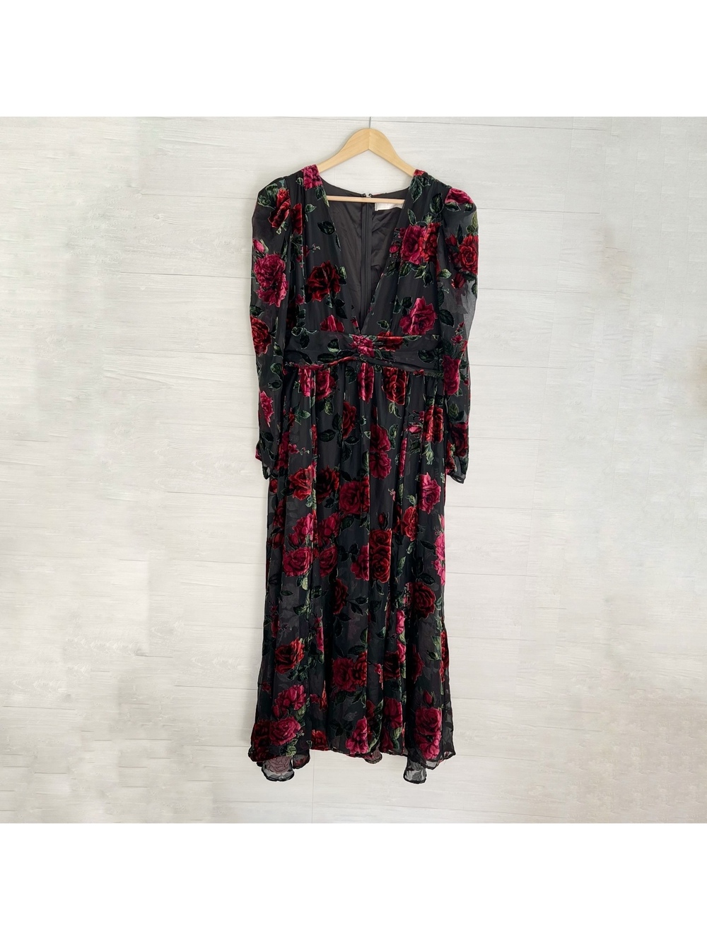 Rachel Parcell Size 14 Burnout Velvet Floral Maxi Dress Puff Sleeve NWT $198